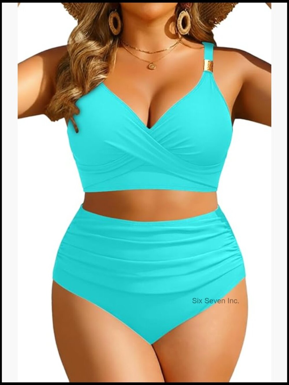 Plus Size Two Piece Swimsuit High Waisted Bikini Tummy Control Bathing Suit